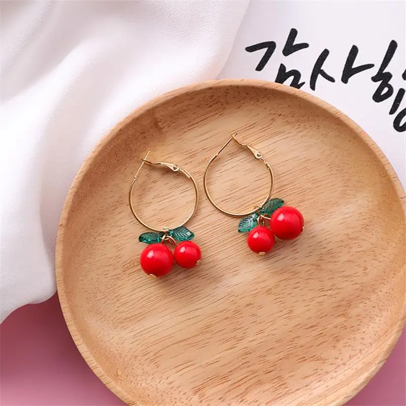 style-8 Корейская версия сладких красочных вишневых серьги с фруктами простые фрукты свежие вишни девушка сердце оранжевый личности дамы серьги - Окраска металла: style-8