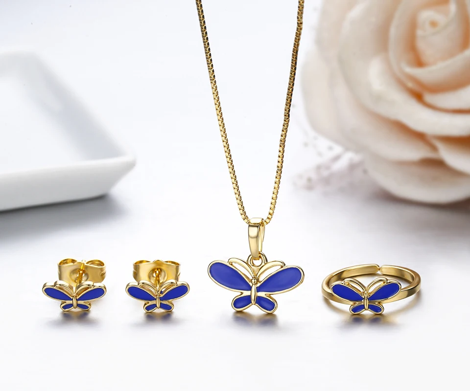 Комплект из колье серёг и кольца с подвеской бабочкой|jewelry sets|necklace earrings ringnecklace