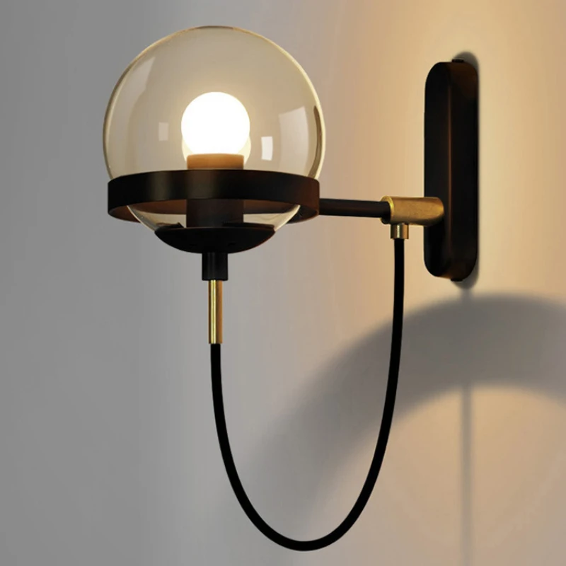 Nordic Retro Glass Lampshade Led Wall Lamps Industrial Style For Bedroom Bedside Aisle Mirror Light Sconce Free Shipping | Лампы и