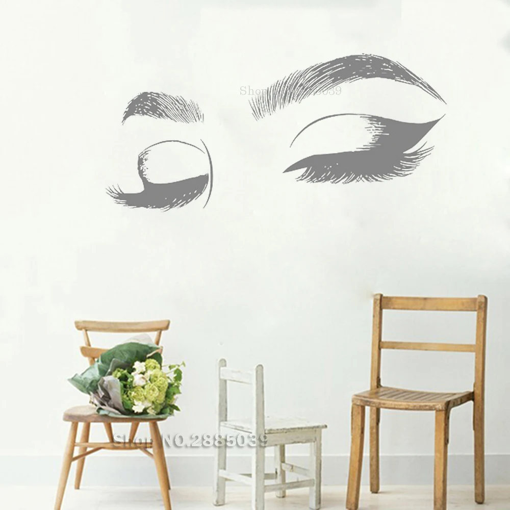 Закрывает глаза настенные наклейки ресницы макияж девушка брови виниловый декор