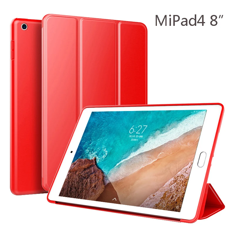 MiPad4 8inch Red Умный чехол для Xiaomi mi pad 4 plus/pad4, силиконовый чехол для планшета из искусственной кожи, чехол-книжка для mi PAD 4, 8 дюймов/10,1 дюймов, защитный чехол - Цвет: MiPad4 8inch Red