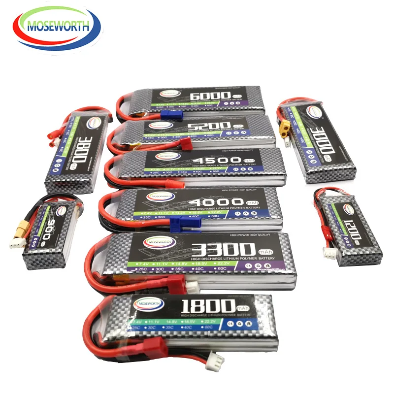 Новые батареи 7 4 В 2S радиоуправляемый самолет LiPo батарея 1800 2600 3500 4500 5200 6000 мАч 30 40