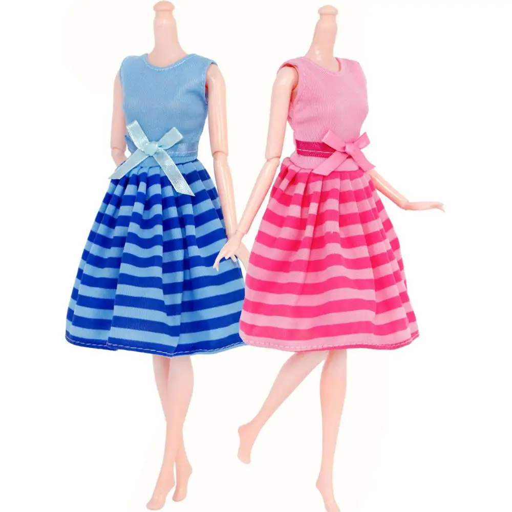 2 dresses Модное милое платье в полоску Летнее мини-платье юбка для свадебной вечеринки повседневная одежда Одежда для куклы Барби аксессуары игрушки - Цвет: 2 dresses