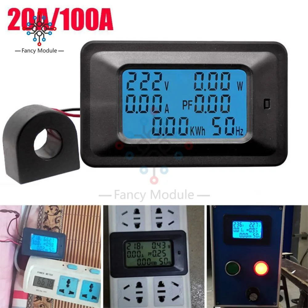 6 в 1 ЖК-цифровой AC 20A 100A 110 В 220 В напряжение счетчик энергии Вольтметр Амперметр мощность ток панель ватт комбинированный индикатор