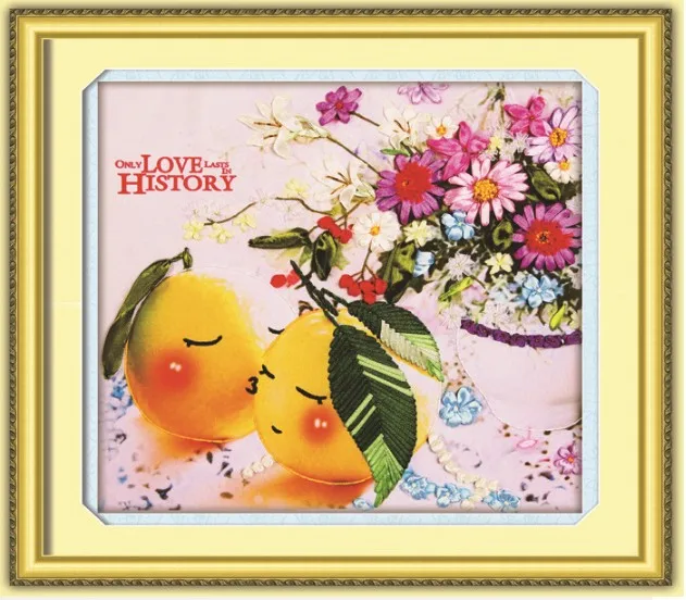 3D любителей фруктов Цветы лента вышивка наборы для рисования рукоделие круг DIY