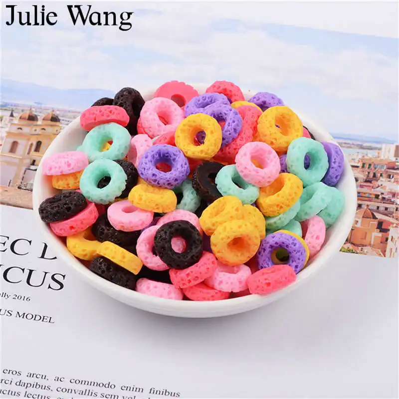 Julie Wang 30PCS Resin Artificial Food Donuts Charms Slime Colorful Pendants Jewelry Making Accessory Home Table Decor Props | Украшения и
