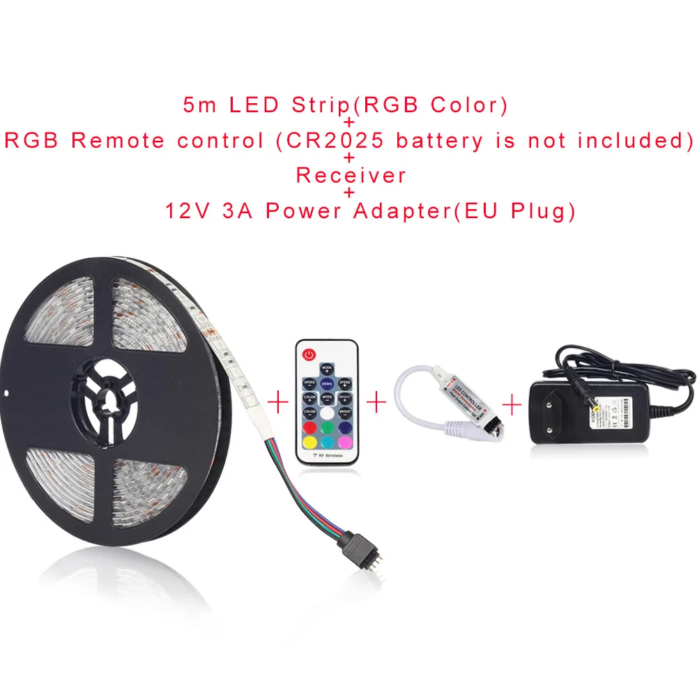 RGB LED Strip Kit A 5050 RGB Светодиодные ленты Водонепроницаемый 5 м 300LED DC 12 В светодиодные полосы гибкий неон Клейкие ленты с пульта дистанционного управления RGB и 3A 36 Вт Мощность - Испускаемый цвет: RGB LED Strip Kit A