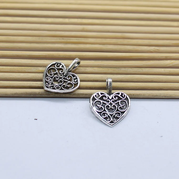 Antique Silver 50 шт. 14x17 мм античная серебряная подвеска-Сердце Металлические тибетские Подвески DIY винтажный браслет ожерелье застежки для сережек изготовление аксессуаров - Окраска металла: Antique Silver