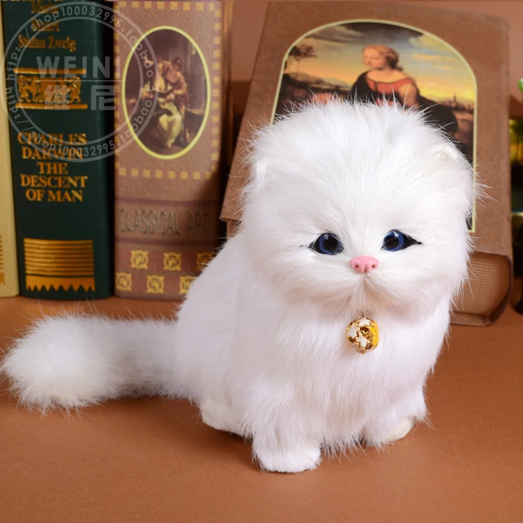 Белый натуральный мех кошки около 16x14 см miaow звук колокол кошка жесткая модель