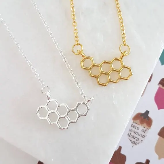 

hollow Honey Comb Bee Hive Necklace Cute Honeycomb Beehive geometric Hexagon pendant charm chain Necklace lover lucky jewelry
