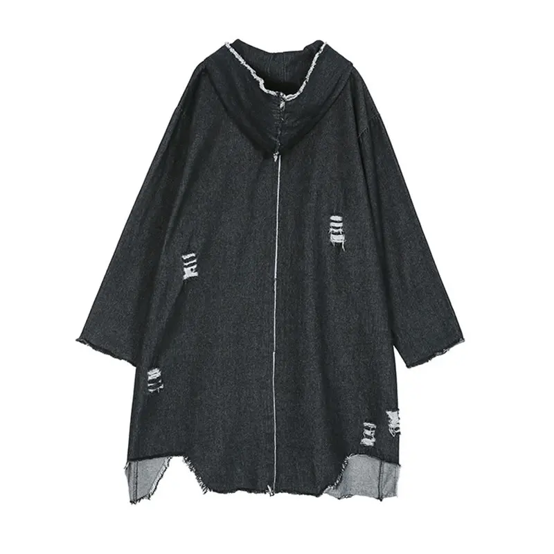 XITAO/черная толстовка с капюшоном Индивидуальный длинный Тренч кардиганы длинным