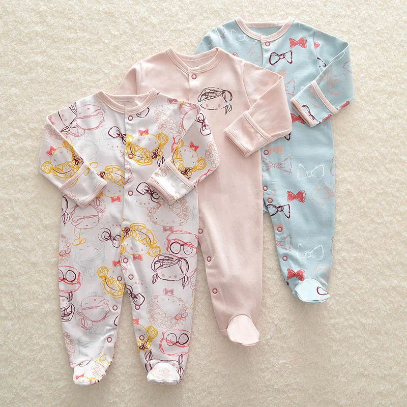 

100% Cotton Baby Footies with Button Closure Baby Girl/Boy Footie Sleepwear Pajamas 0-12 Months 3 Pack