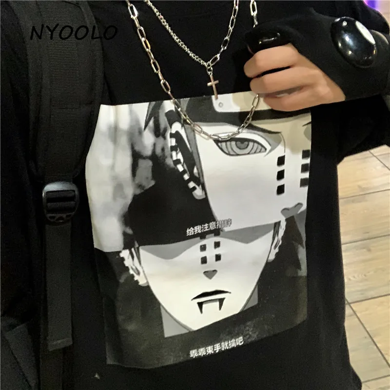 NYOOLO Harajuku стильная Винтажная Футболка с принтом аниме, летняя уличная свободная футболка с коротким рукавом, Женская/Мужская одежда, топы, футболки