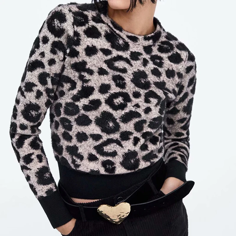 2018 Новый Модный женский леопардовый принт свитер Принт с животными винтажный