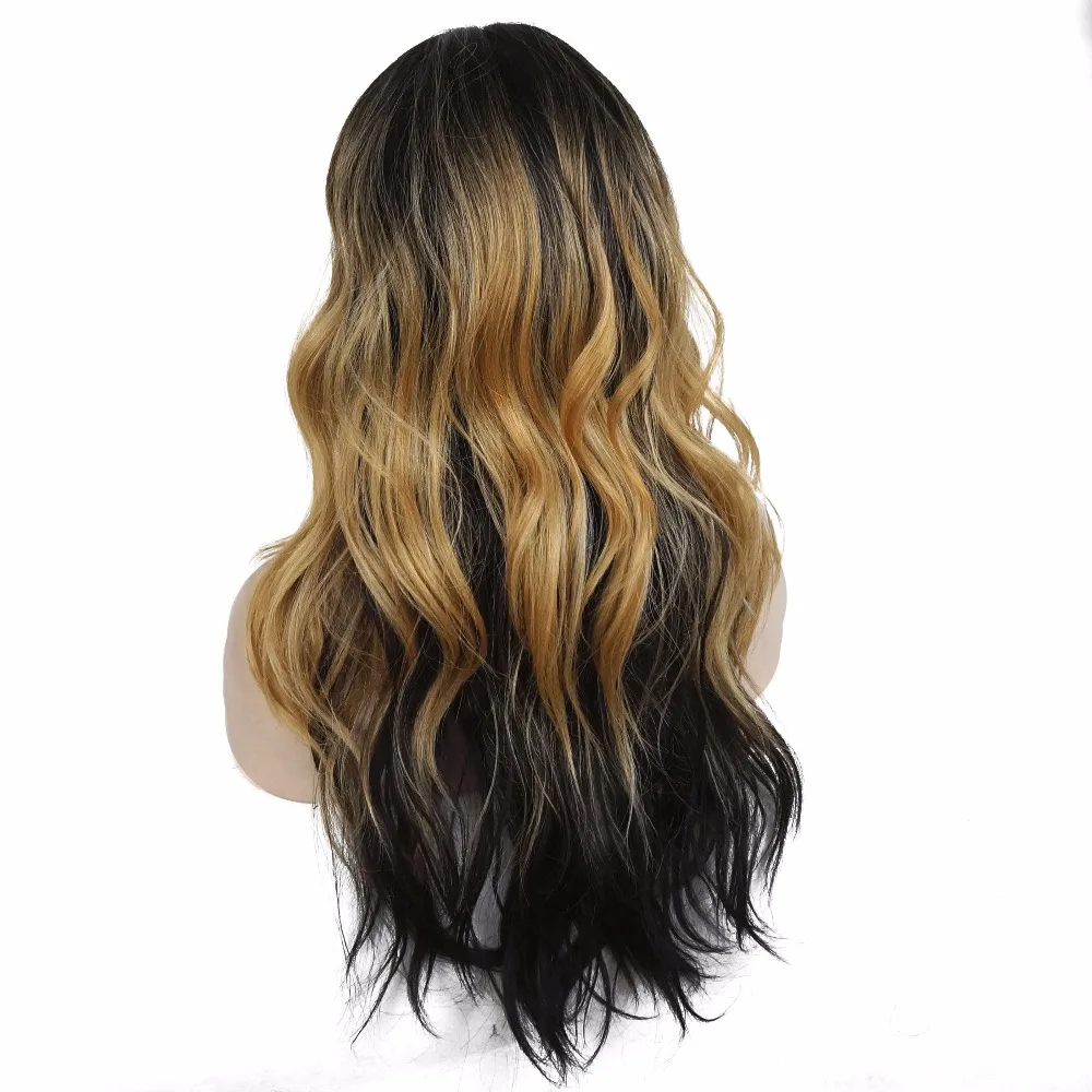 StrongBeauty женские Ombre парики синтетический натуральный длинные волнистые коричневый/Блонд выделяет Полный парик волос