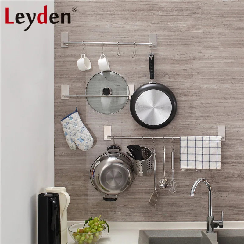 Leyden SUS 304 Stainless Steel Rail Towel Holder 3M Self Adhesive Bath Bar Brushed Nickel Hanger Bathroom Accessory | Обустройство