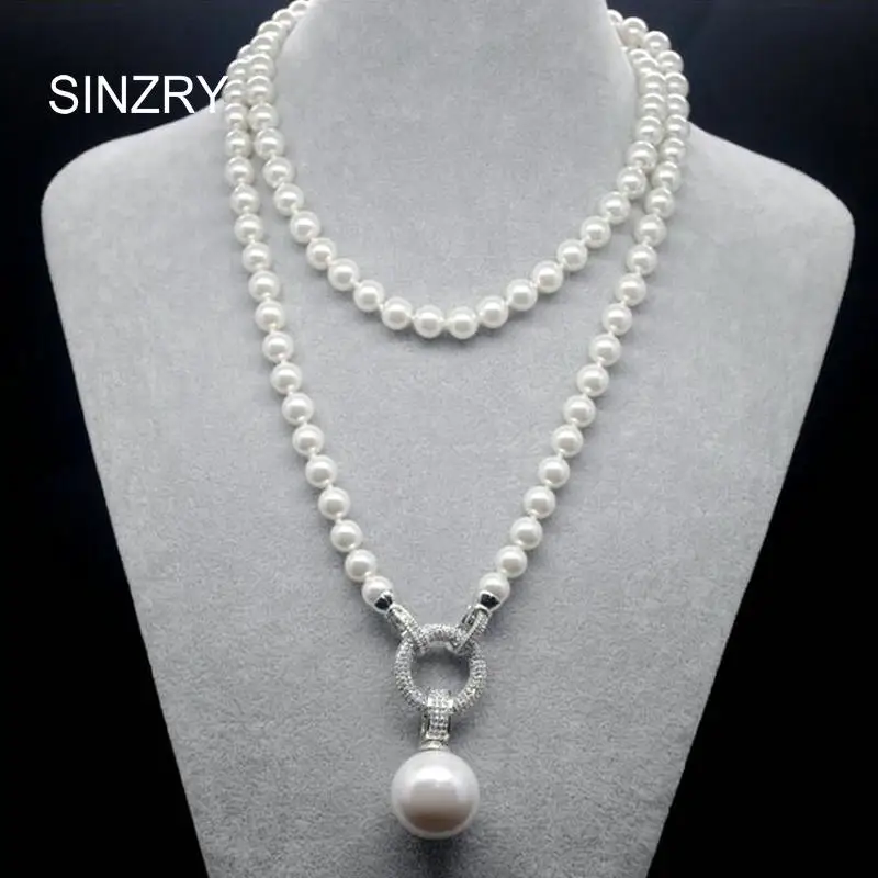 

SINZRY exquisite jewelry AAA cubic zircon simulated pearl pendant long sweater necklaces Korean Party jewelry accessory