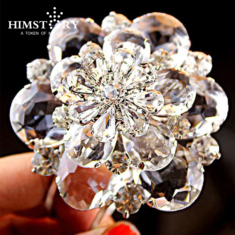 

HIMSTORY Luxury High Quality Bridal Bracelet Beautiful Super Large 3-dimensional Clear Crystal Flower Bangles Wedding Party Gift