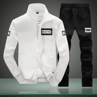 JINXIUSHIRT, спортивная одежда, мужской компрессионный спортивный костюм, баскетбольные рубашки, штаны для бега, для спортзала, фитнеса, на молнии, наборы для бега размера плюс - Цвет: White