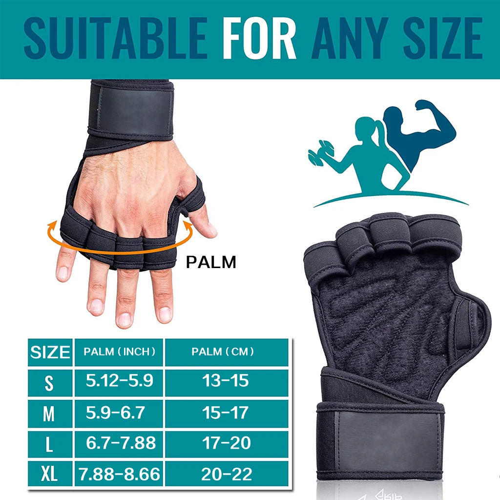 WorthWhile Half Finger Gym Fitness Gloves Hand Palm Protector with Wrist Wrap Support Crossfit Workout Power Weight Lifting