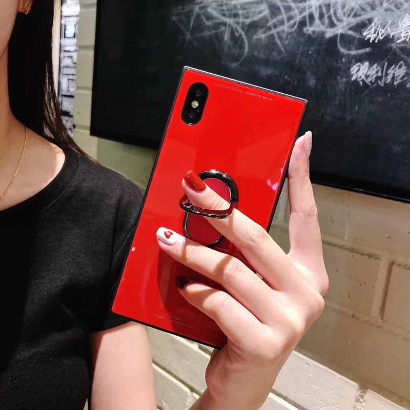 Роскошное квадратное закаленное стекло чехол подставка для телефона iphoneX 6 6s 6plus 7