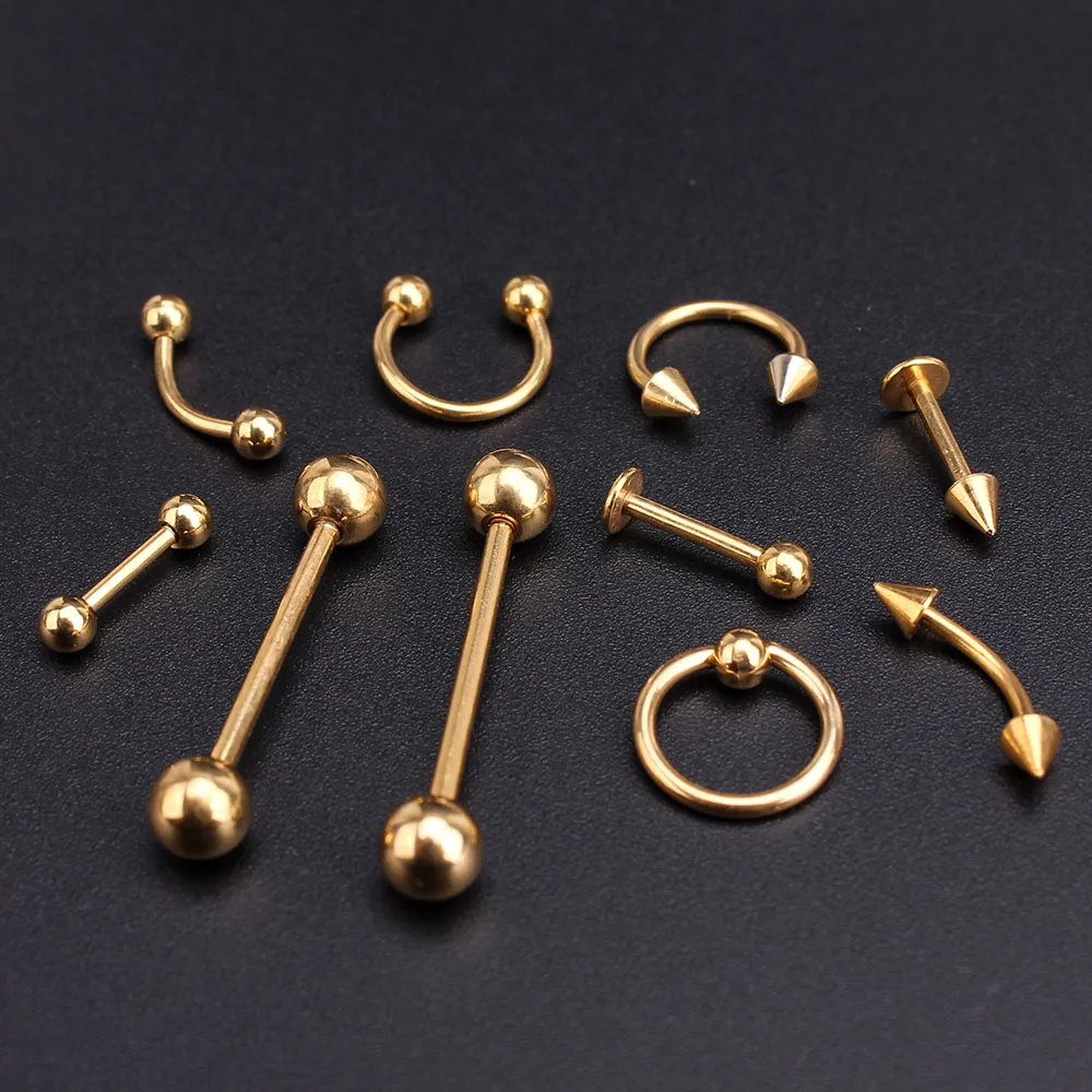Женское кольцо для пупка Золотое с шариком/конусом/круглым золотым пупком