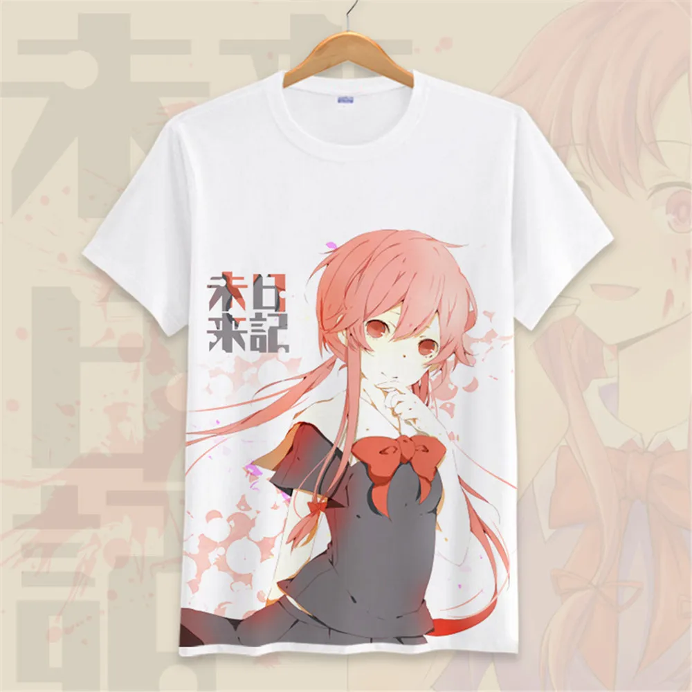 Футболка с героями аниме будущий Дневник Мужская футболка Mirai Nikki коротким