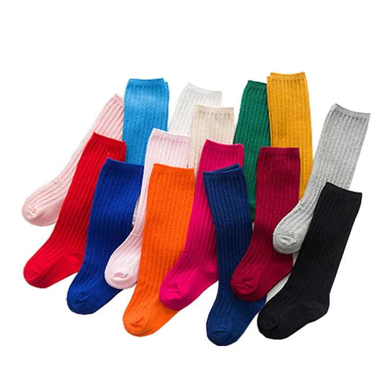 Носки до колен для девочек хлопковые однотонные цветные детские носки унисекс 3