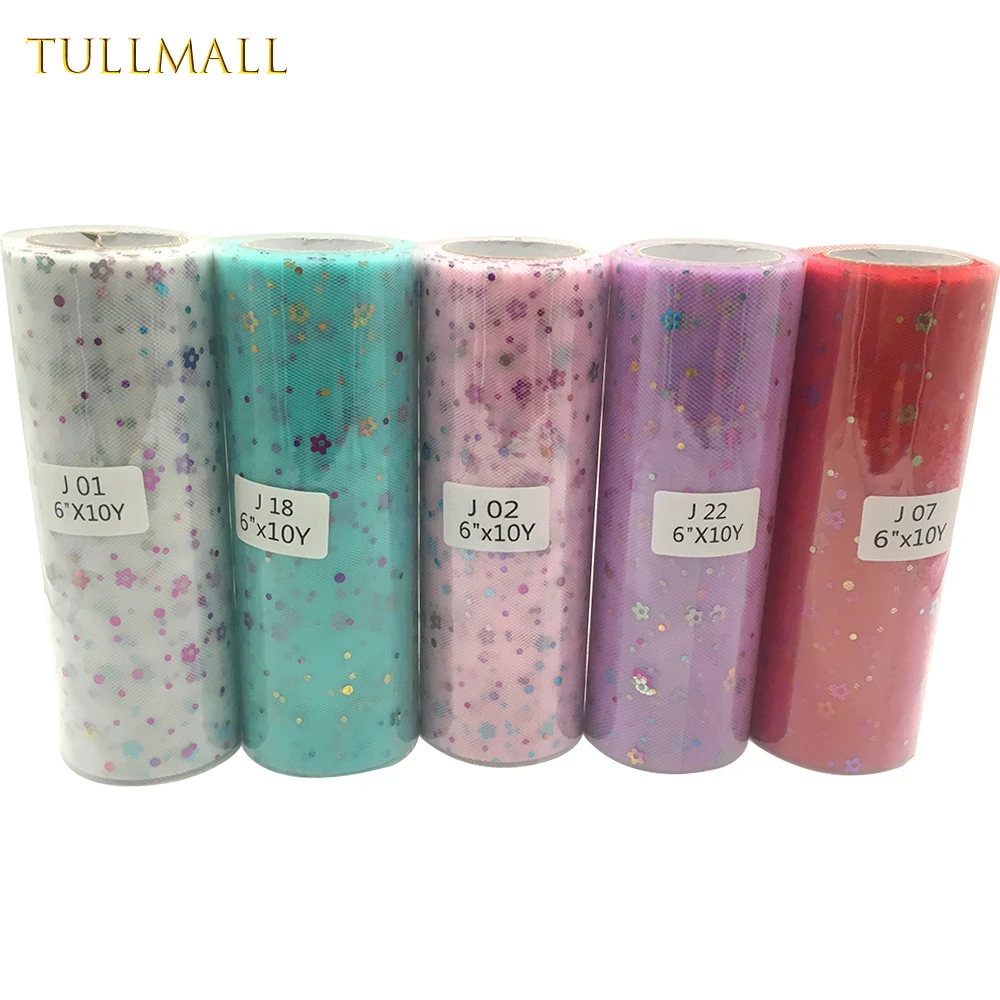 TULLMALL блестящий цветок Тюль рулоны ткань 15 см 10 ярдов Прозрачная Марля новый год