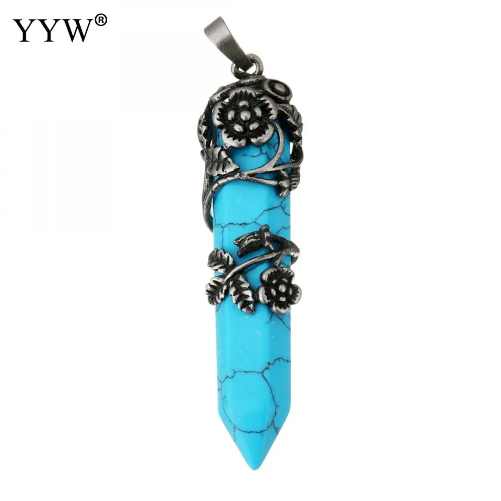 blue turquoise Винтажное Латунное ювелирное изделие, шестиугольная бирюза, подвеска, колонна, кварц, ожерелье, s подвески, камень, пуля, кристалл, женское ожерелье, ювелирное изделие - Окраска металла: blue turquoise
