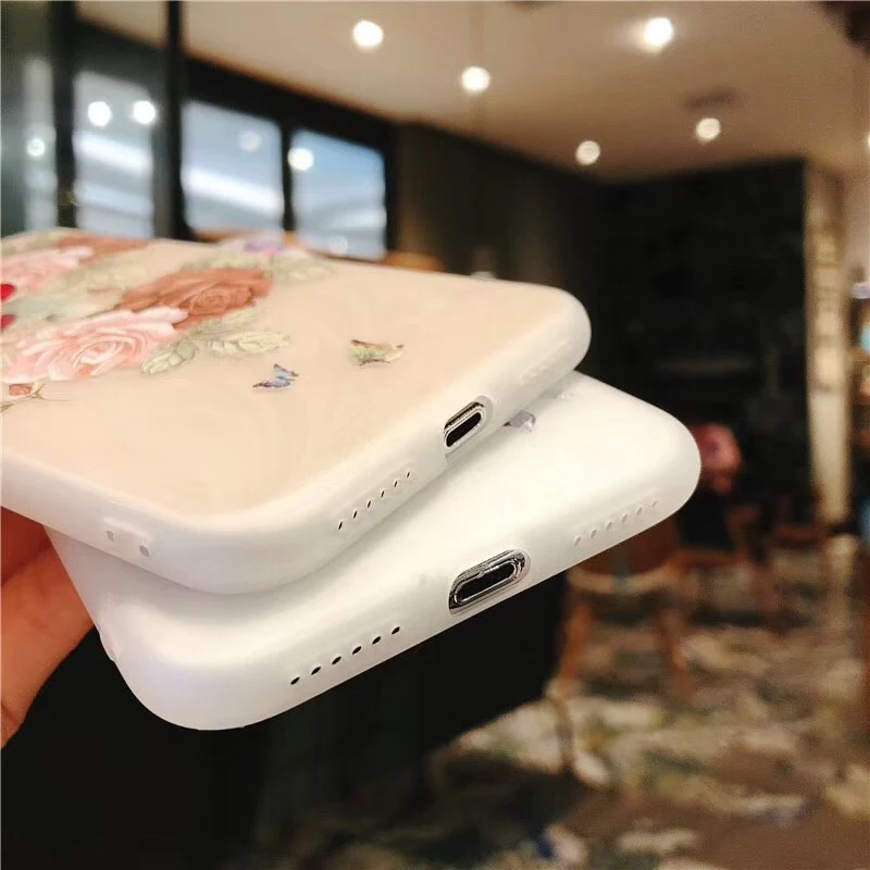 Moskado Relief Case For iPhone 6 6s 7 8 Plus X 5 5s SE Vintage Beautiful 3D Rose Flower Butterfly Soft TPU Cover |