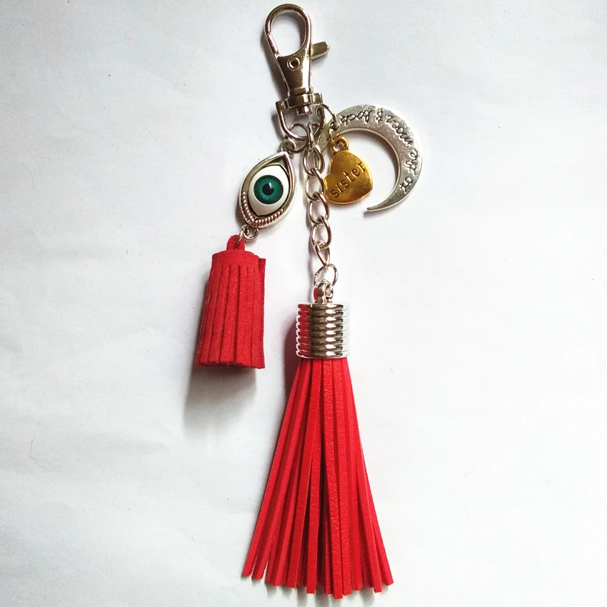13 Colors Pu Leather Tassels Key Chain Blue Eye Women Keychain Bag Pendant Sliver Cap Car Ring Holder Retro Jewelry | Украшения и