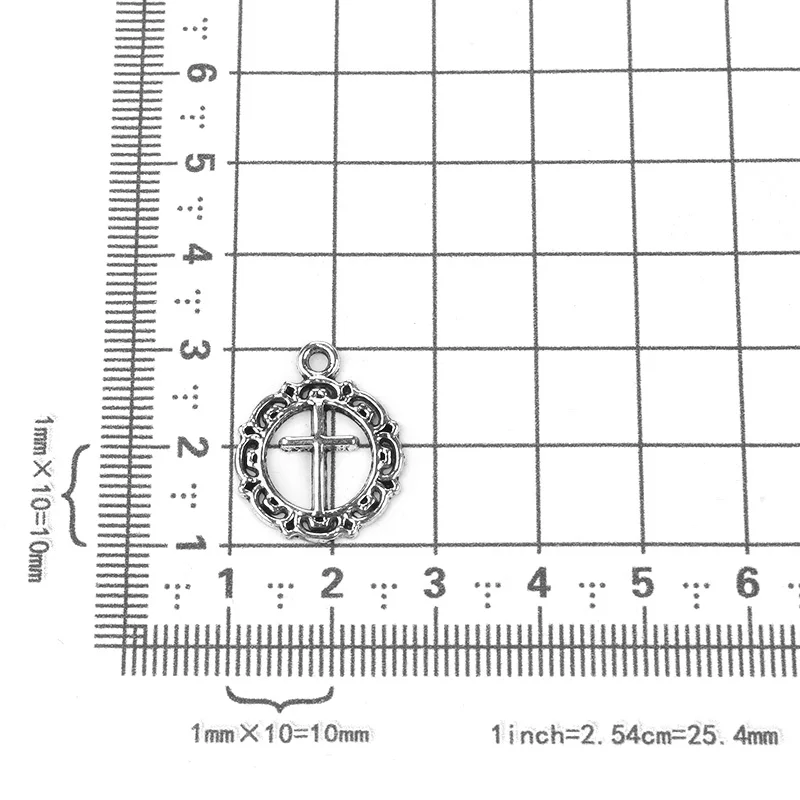 10 шт./лот сплав металла античное серебро цвет крест круглые подвески ювелирные