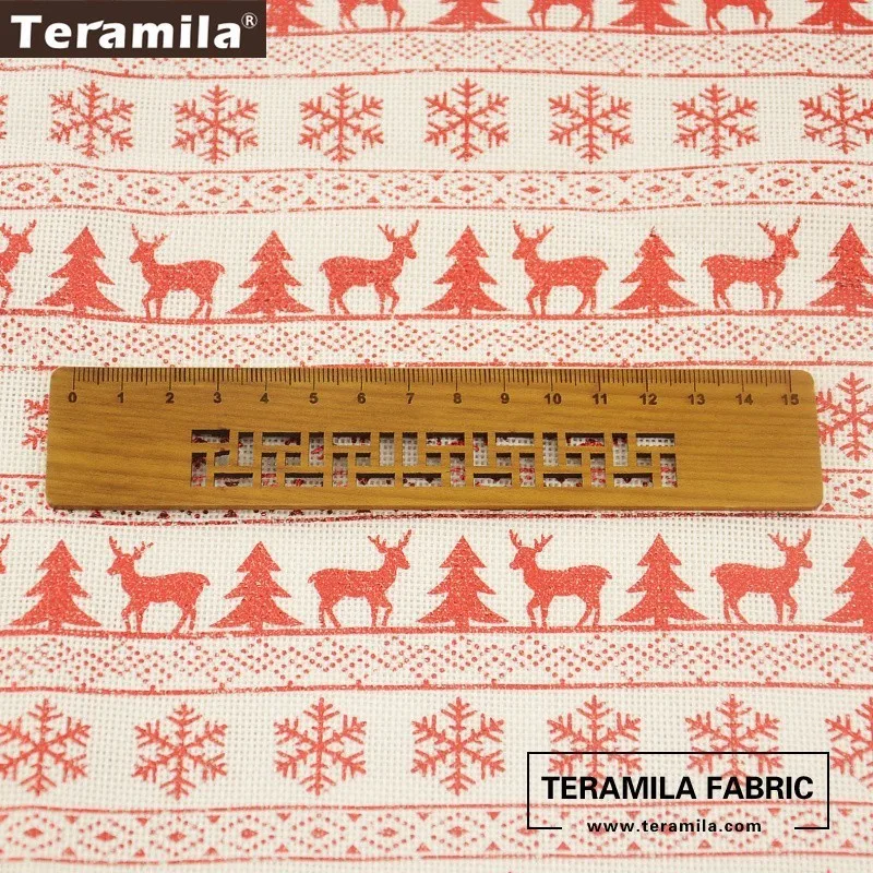 Teramila Linen Fabric 50cmx150cm/piece Printed Shining Red Christmas Series DIY for Hat Bag Bell Doll Stocking Decoration | Дом и сад