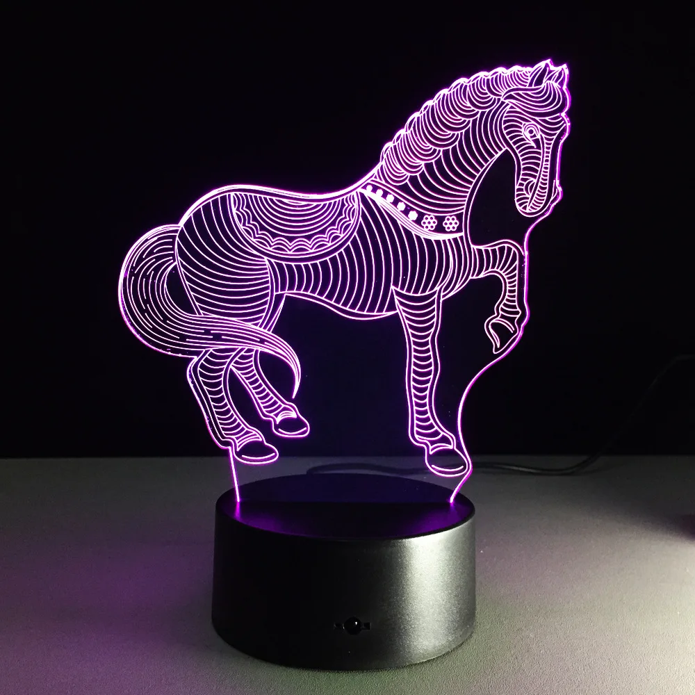 Беговая лошадь 3D Оптическая иллюзия Настольный светильник настроение лампа