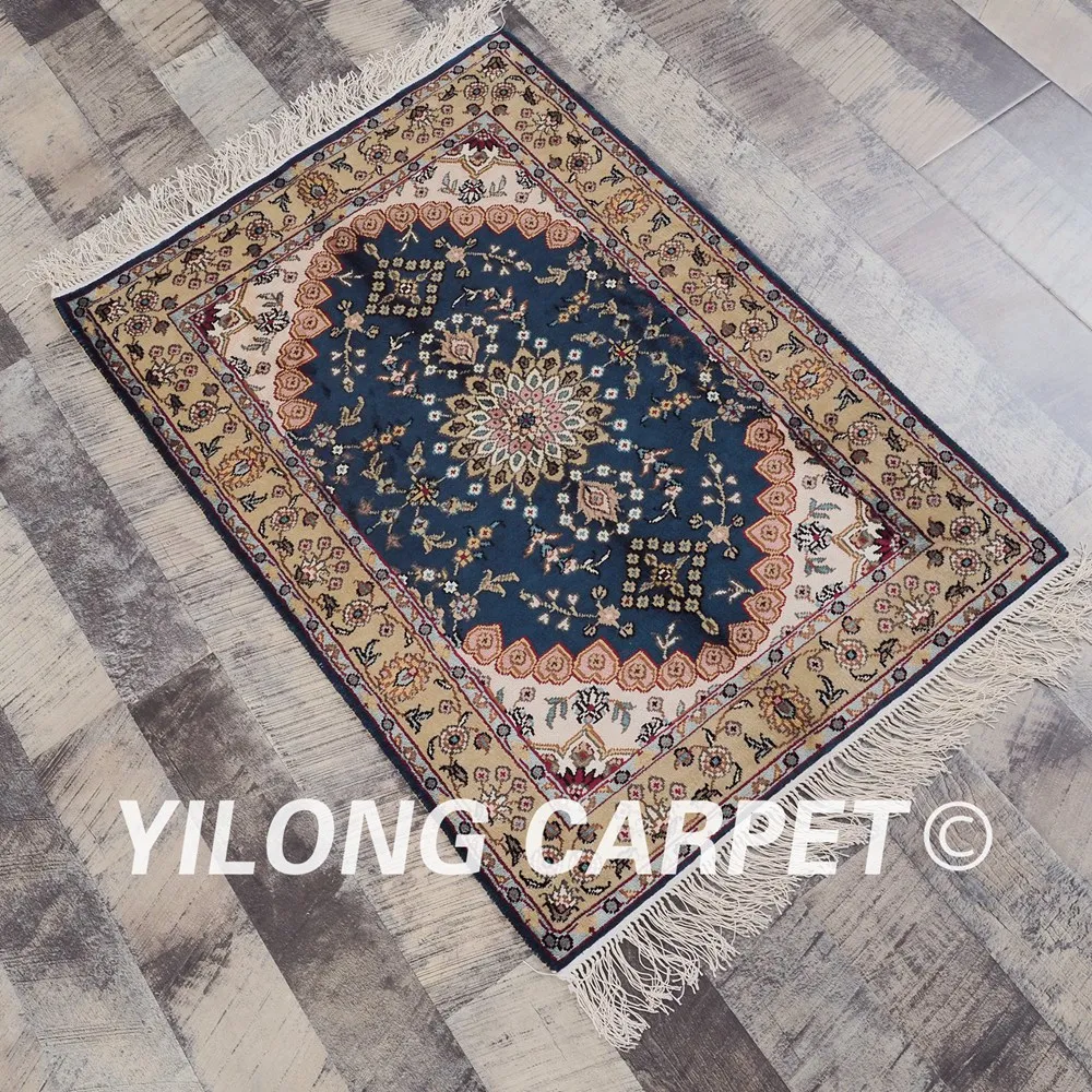 YILONG 2 'x 3' античные турецкие шелковые ковры синий ручной работы шелковый ковер