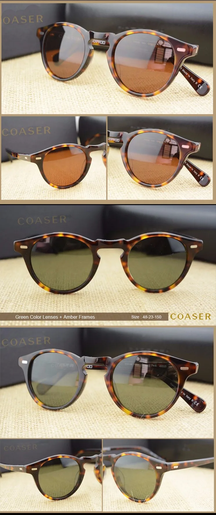 COASER OV5186 круглые ацетатные оправы для очков, поляризованные солнцезащитные очки для мужчин и женщин, брендовые дизайнерские Винтажные Солнцезащитные очки Gafas De Sol