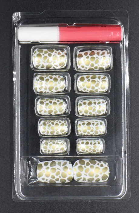 12 шт./компл. с 2g клей короткий Предварительно Дизайн Печать Полное покрытие искусственные акриловые ногти с французскими наконечниками# FN12P-269