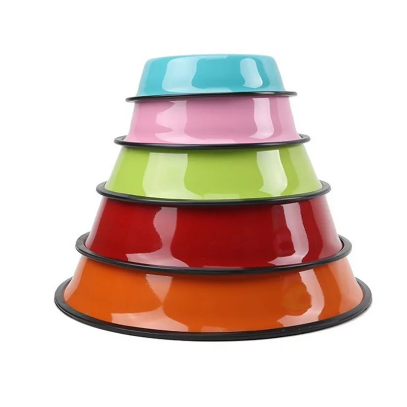 Stainless Steel Color Spray Paint Pet Dog Bowls Puppy Cats Food Drink Water Feeder Pets Supplies Non-slip Feeding Dishes | Дом и сад