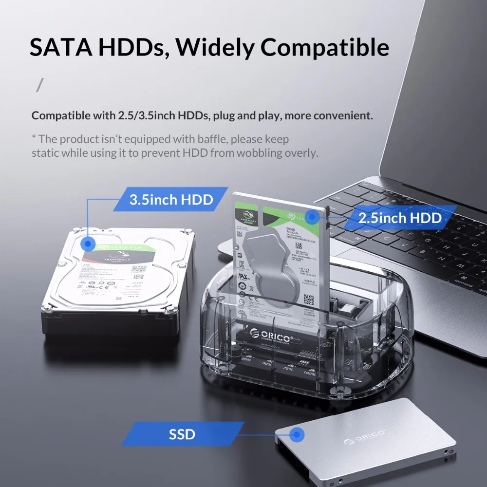Корпус жесткого диска ORICO 2 5/3 5 дюйма отсека USB C прозрачный с функцией клона