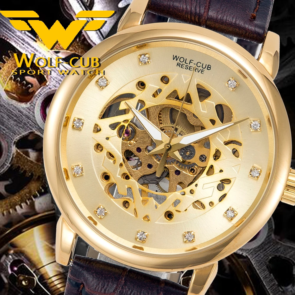 Мужские механические водонепроницаемые наручные часы с кожаным ремешком 3 бар 4