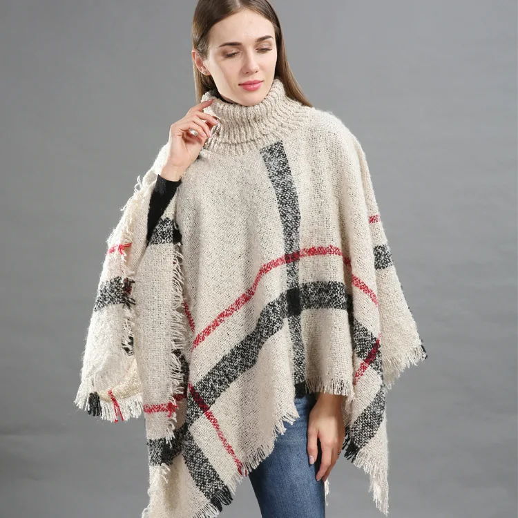 Beige Scarf Зимний женский свитер, Вязаное пончо, водолазка, женский шарф, толстые теплые свитера и пуловеры размера плюс, пончо и накидки - Цвет: Beige Scarf
