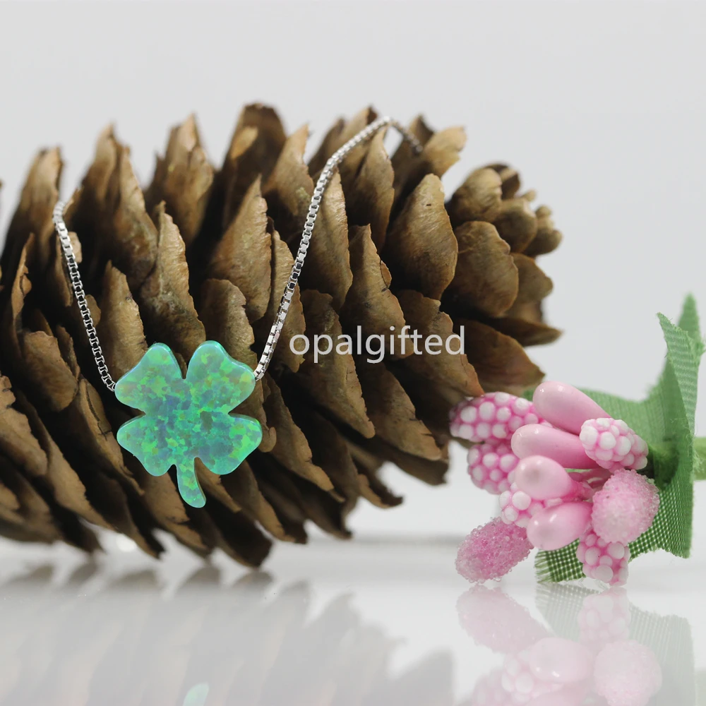 1pc Free Shipping Synthetic 12*13mm Green Flower Clover Opal pendant for Dresses necklace Silver 925 Trendy Jewelry Cheap Price |