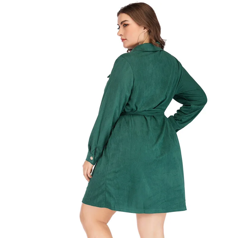 

Plus Size 2019 Women Summer Elegant Casual Dress Office Long Sleeve Green Midi Dresses