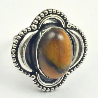 Покрытие из серебра кольцо с тигровым глазом пробы поверх меди, размер США 7,75, R3796