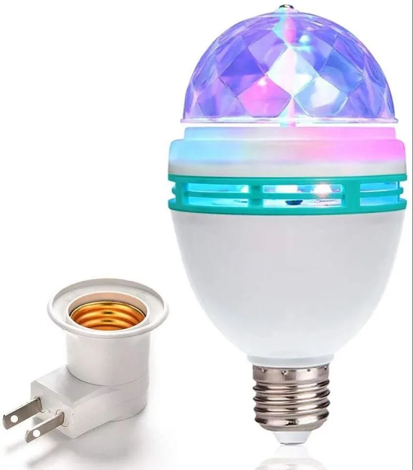 E27 3W LED Полноцветная вращающаяся Авто Хрустальная шариковая лампа AC 85 260V мини