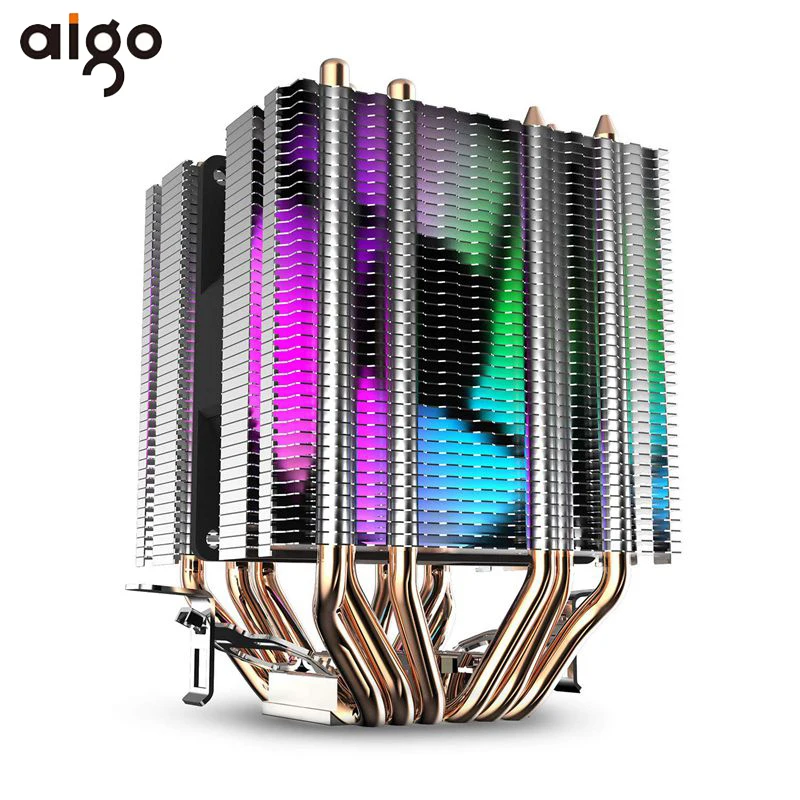 Aigo L6 кулер для процессора 6 тепловых трубок двухбашенный радиатор 90 мм светодиодный вентилятор 4pin вентилятор для процессора охлаждения для компьютера LGA775/115x/1366 AM2/AM3/AM4
