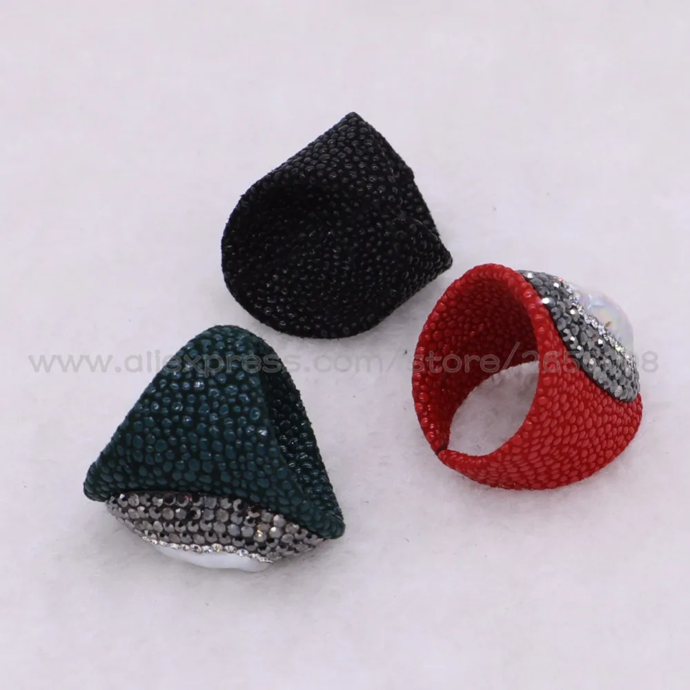 6 шт. модные кольца из натуральной кожи с жемчугом разных цветов регулируемые