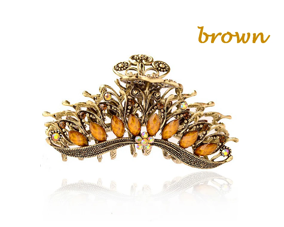 Morkopela Big Metal Hair Claw Crab Vintage Rhinestone Hair Clip Accessories Retro Flower Hair Claws For Women Banquest Jewelry