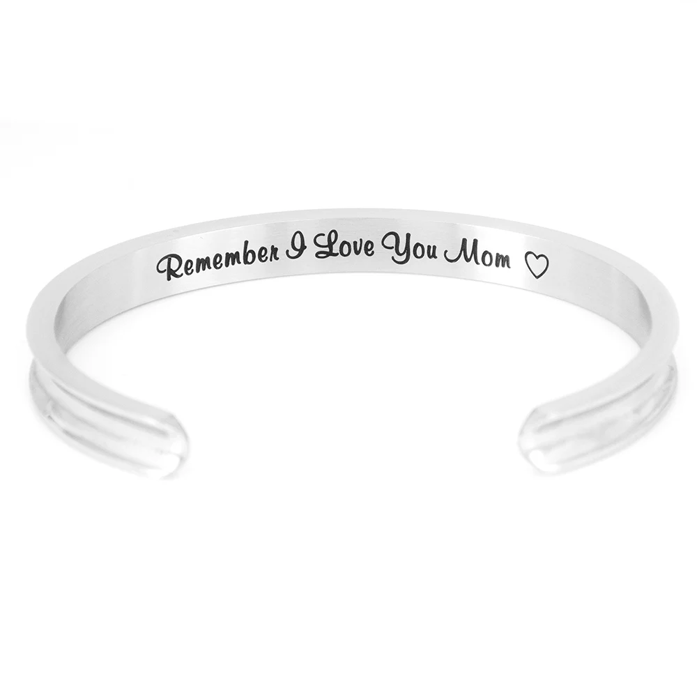 

Mesinya 316L Stainless Steel Woman's Inspirational Letters Message Cuff Opening Fashion Bracelets Bangle Love you Mom Bangle